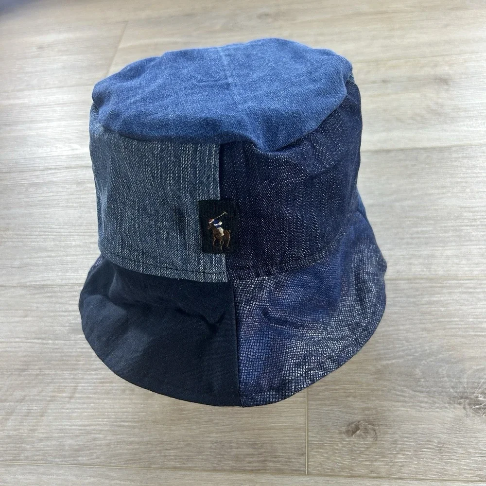 Re Worked/Re Paved Polo Ralph Lauren Bear Denim Patchwork Bucket Hat Size M/L